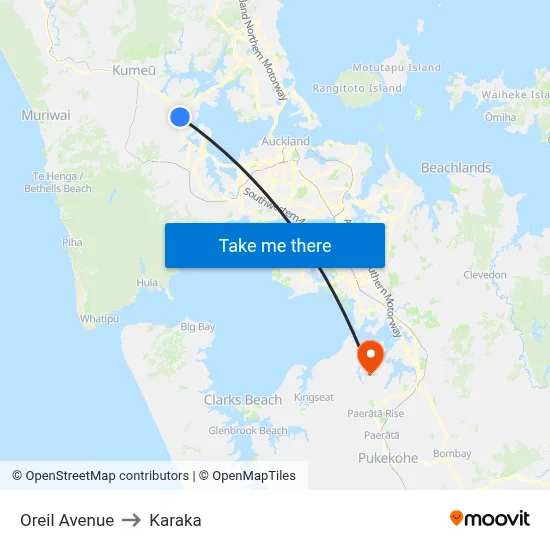 Oreil Avenue to Karaka map