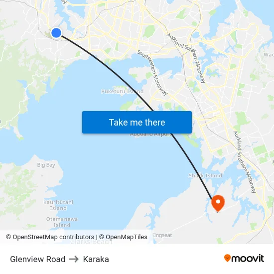 Glenview Road to Karaka map