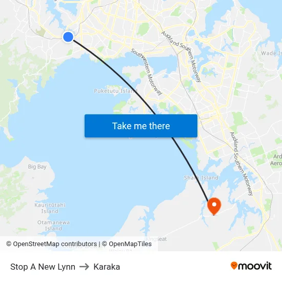 Stop A New Lynn to Karaka map