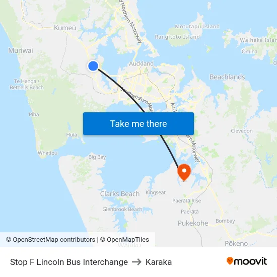 Stop F Lincoln Bus Interchange to Karaka map