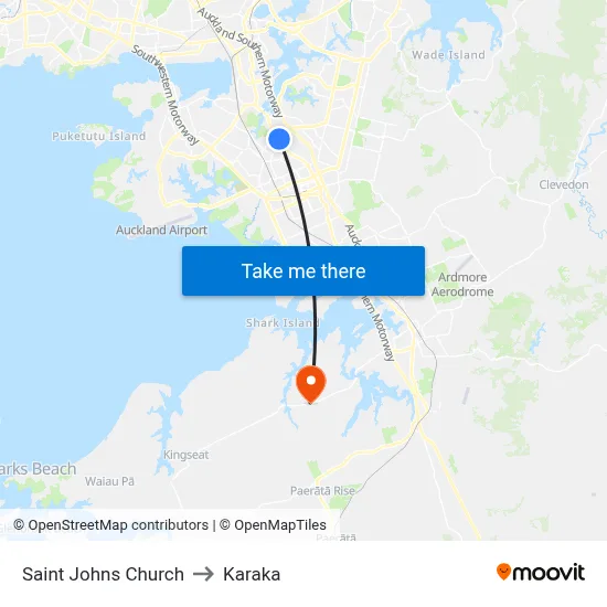 Saint Johns Church to Karaka map