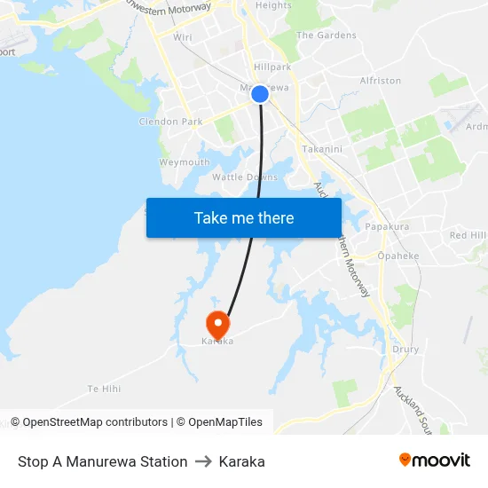 Stop A Manurewa Station to Karaka map