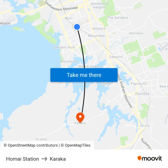 Homai Station to Karaka map
