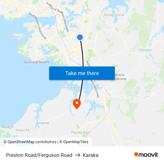 Preston Road/Ferguson Road to Karaka map