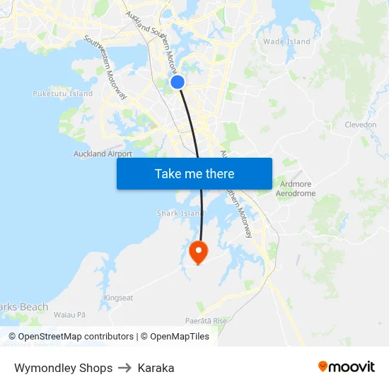 Wymondley Shops to Karaka map
