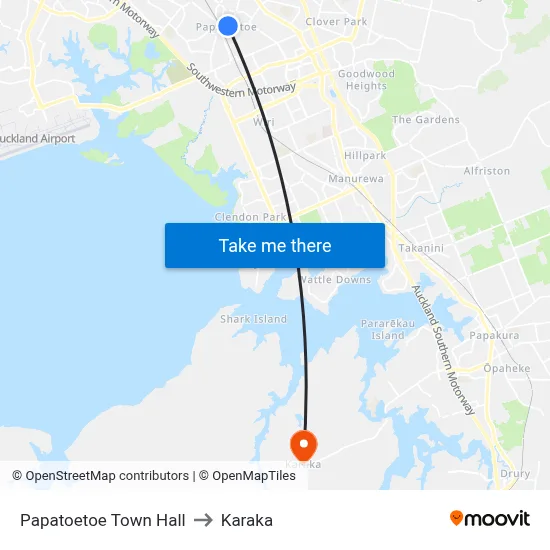 Papatoetoe Town Hall to Karaka map