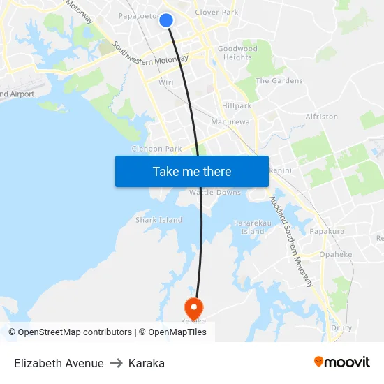 Elizabeth Avenue to Karaka map