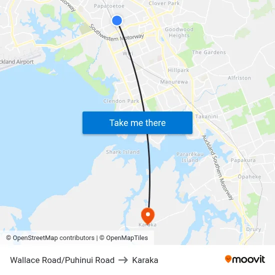 Wallace Road/Puhinui Road to Karaka map