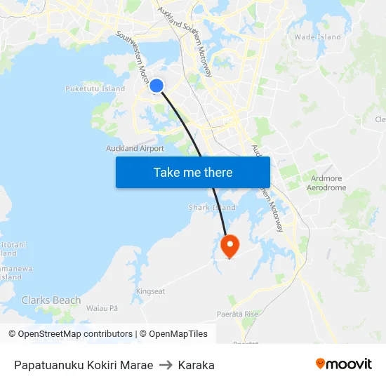 Papatuanuku Kokiri Marae to Karaka map