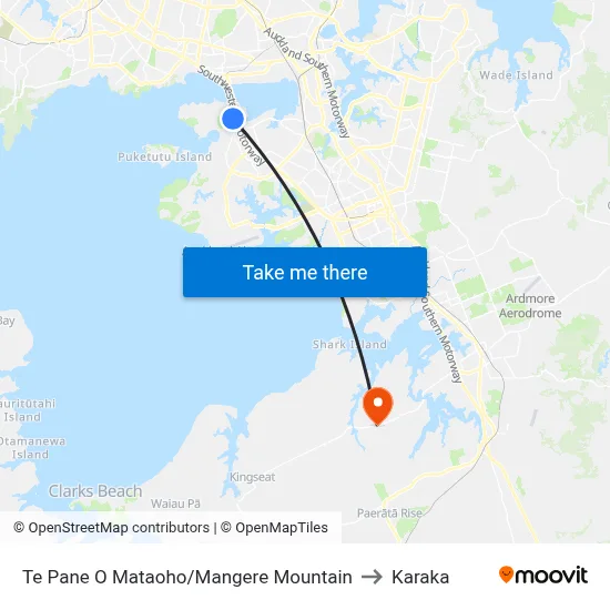 Te Pane O Mataoho/Mangere Mountain to Karaka map