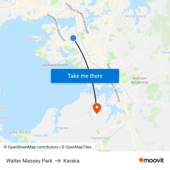 Walter Massey Park to Karaka map