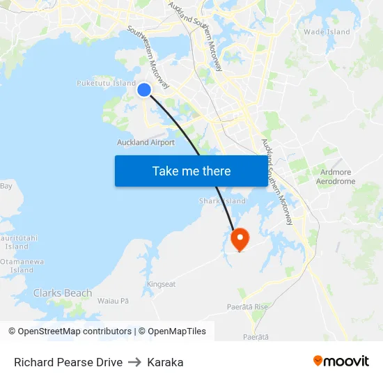 Richard Pearse Drive to Karaka map