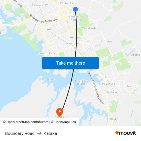 Boundary Road to Karaka map