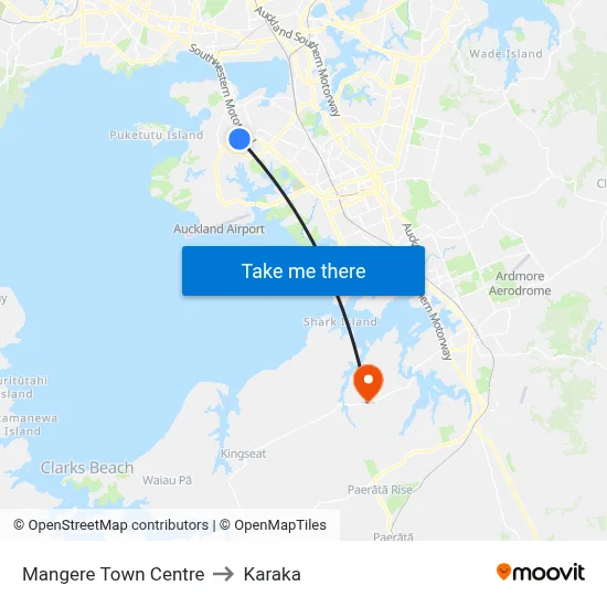 Mangere Town Centre to Karaka map