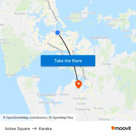 Aotea Square to Karaka map