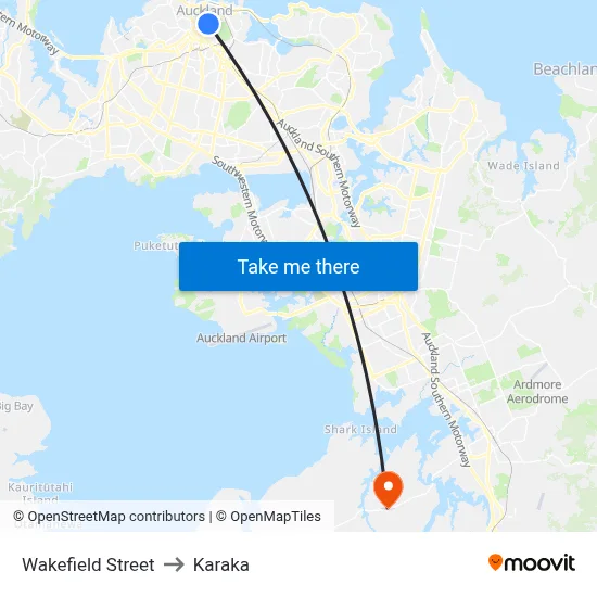 Wakefield Street to Karaka map
