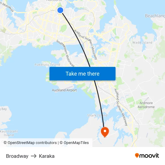 Broadway to Karaka map