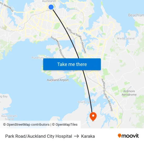 Park Road/Auckland City Hospital to Karaka map