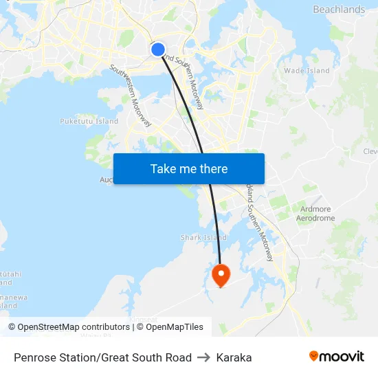 Penrose Station/Great South Road to Karaka map