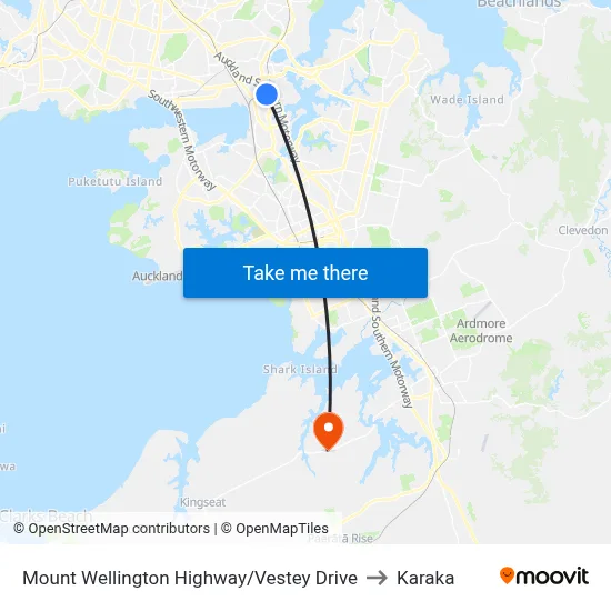 Mount Wellington Highway/Vestey Drive to Karaka map