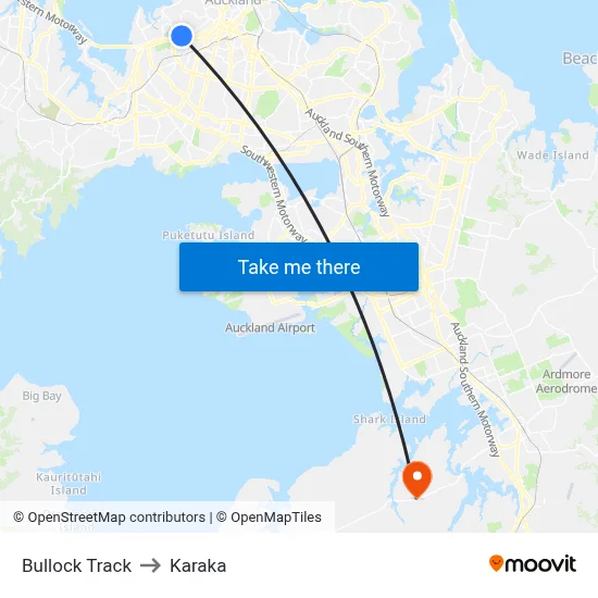 Bullock Track to Karaka map