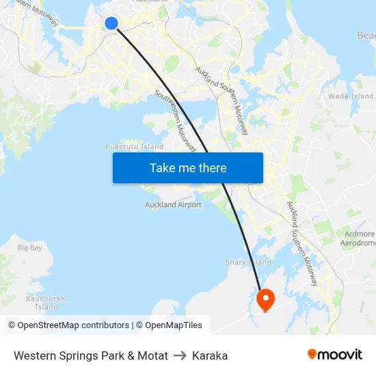 Western Springs Park & Motat to Karaka map