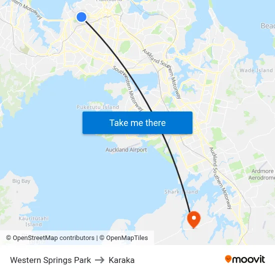 Western Springs Park to Karaka map
