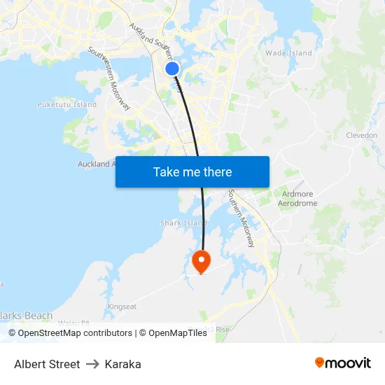Albert Street to Karaka map
