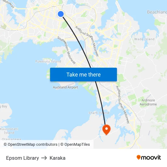 Epsom Library to Karaka map