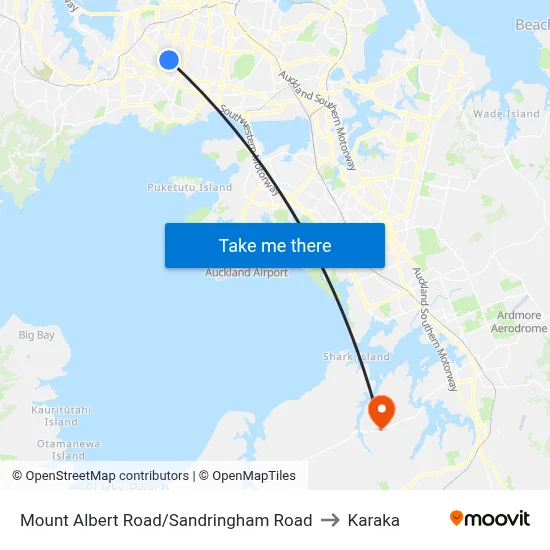 Mount Albert Road/Sandringham Road to Karaka map