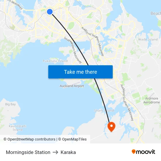 Morningside Station to Karaka map