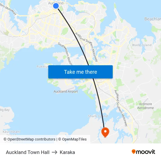 Auckland Town Hall to Karaka map