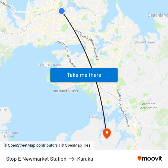 Stop E Newmarket Station to Karaka map
