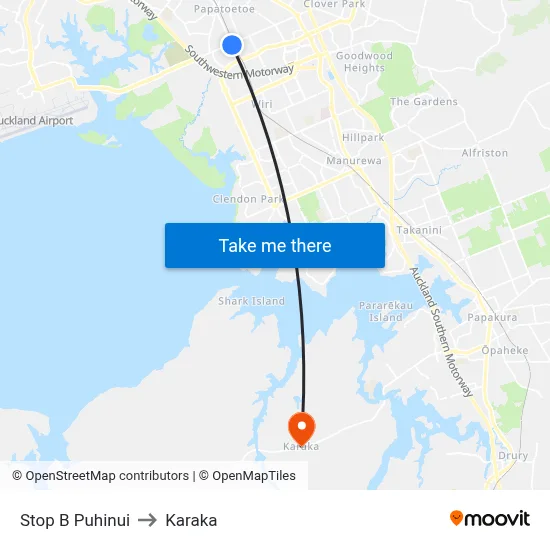 Stop B Puhinui to Karaka map