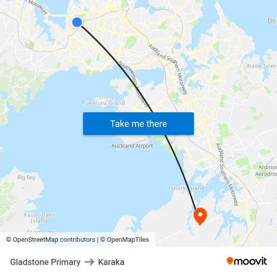 Gladstone Primary to Karaka map