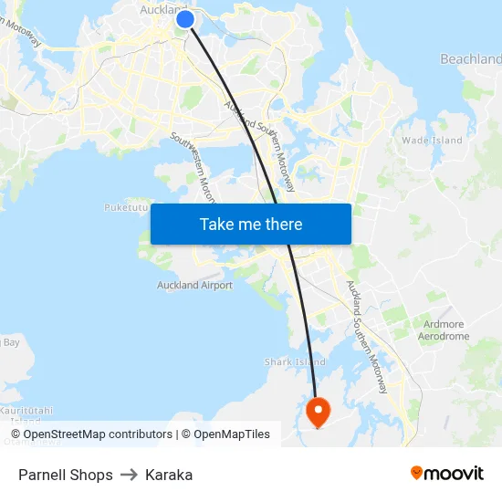 Parnell Shops to Karaka map
