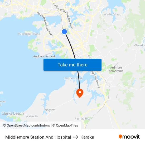 Middlemore Station And Hospital to Karaka map
