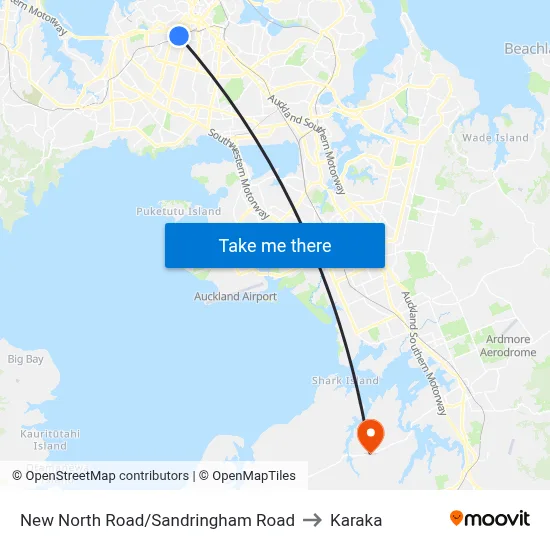 New North Road/Sandringham Road to Karaka map