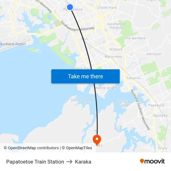 Papatoetoe Train Station to Karaka map