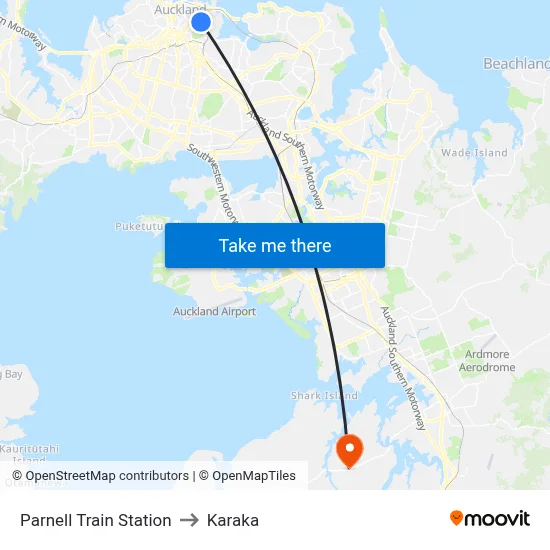Parnell Train Station to Karaka map