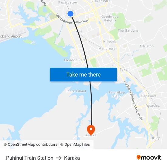 Puhinui Train Station to Karaka map