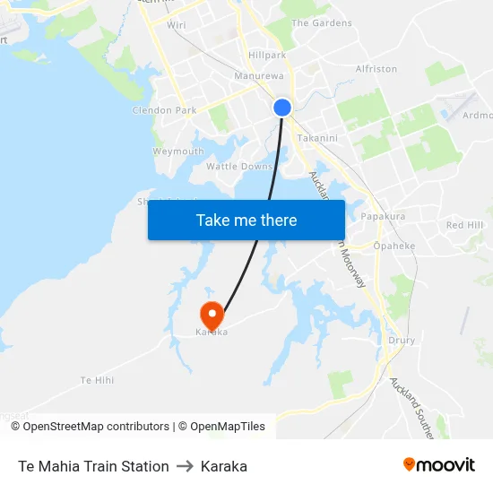 Te Mahia Train Station to Karaka map