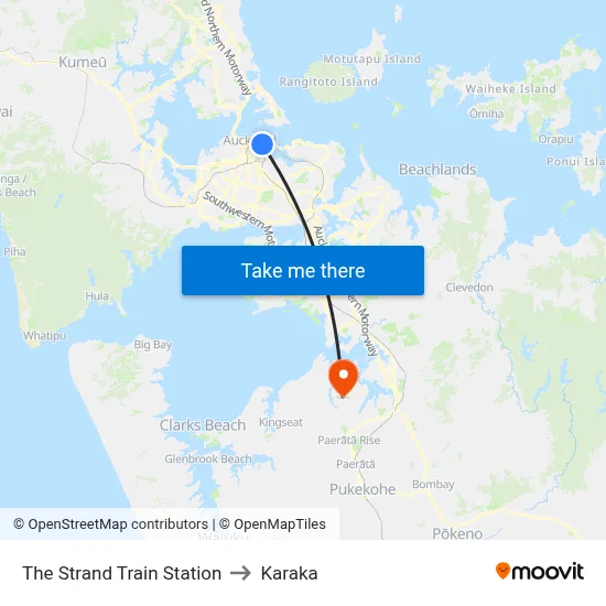 The Strand Train Station to Karaka map