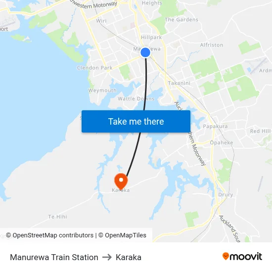 Manurewa Train Station to Karaka map