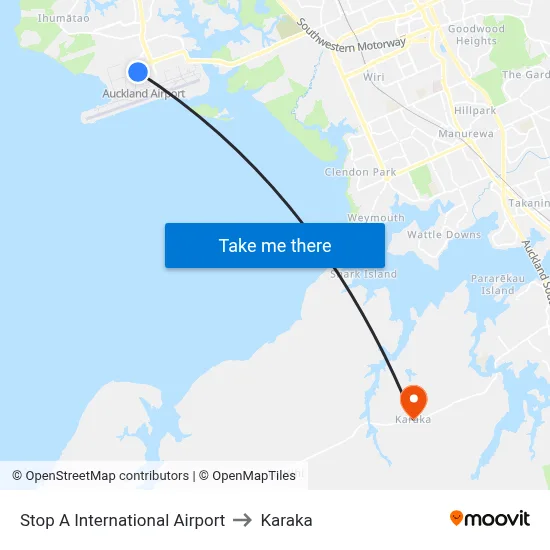 Stop A International Airport to Karaka map