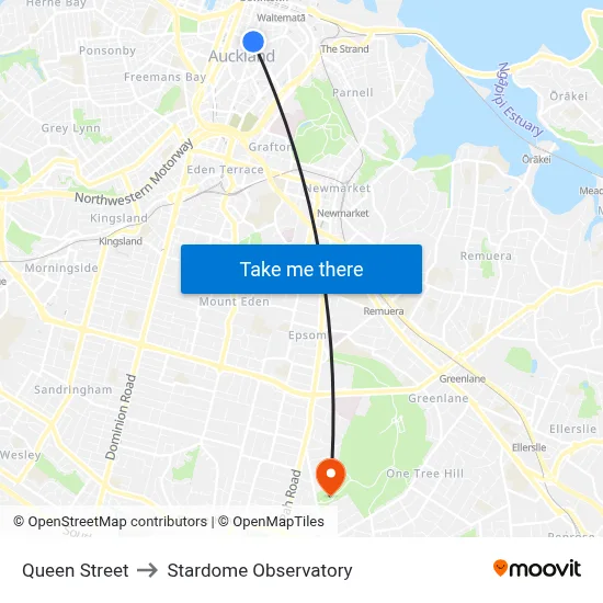 Queen Street to Stardome Observatory map