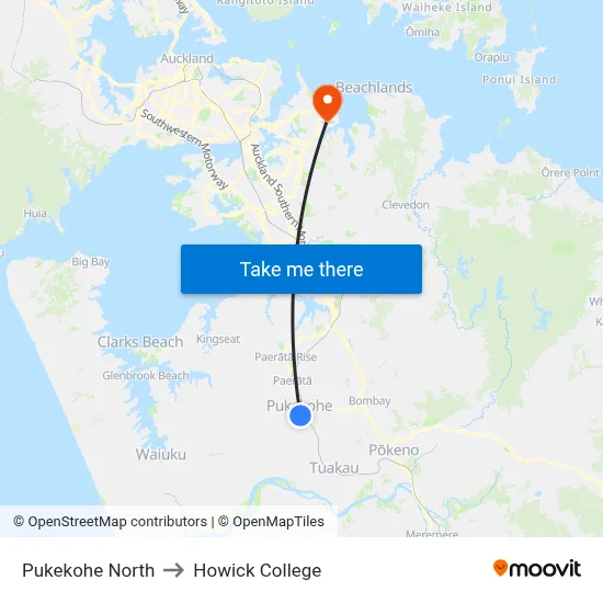 Pukekohe North to Howick College map