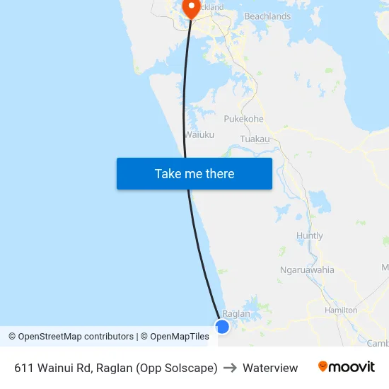 611 Wainui Rd, Raglan (Opp Solscape) to Waterview map
