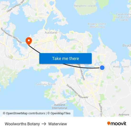 Woolworths Botany to Waterview map