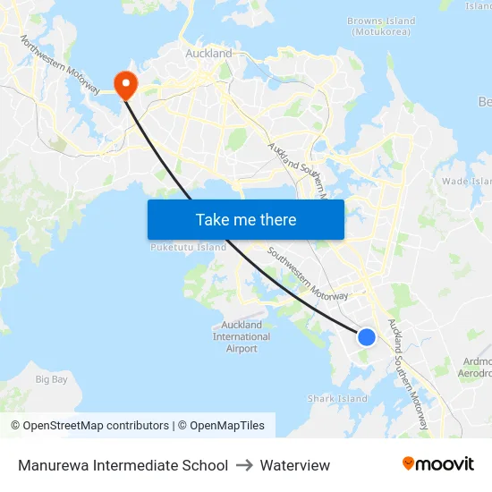 Manurewa Intermediate School to Waterview map
